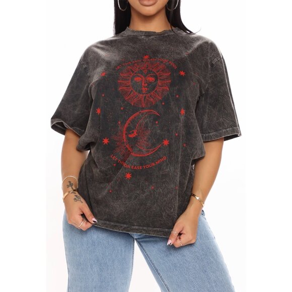Fashion Nova ✦ Ease Your Soul Tunic Top ✦ Black Red Washed Cotton Graphic NWT - Picture 5 of 6